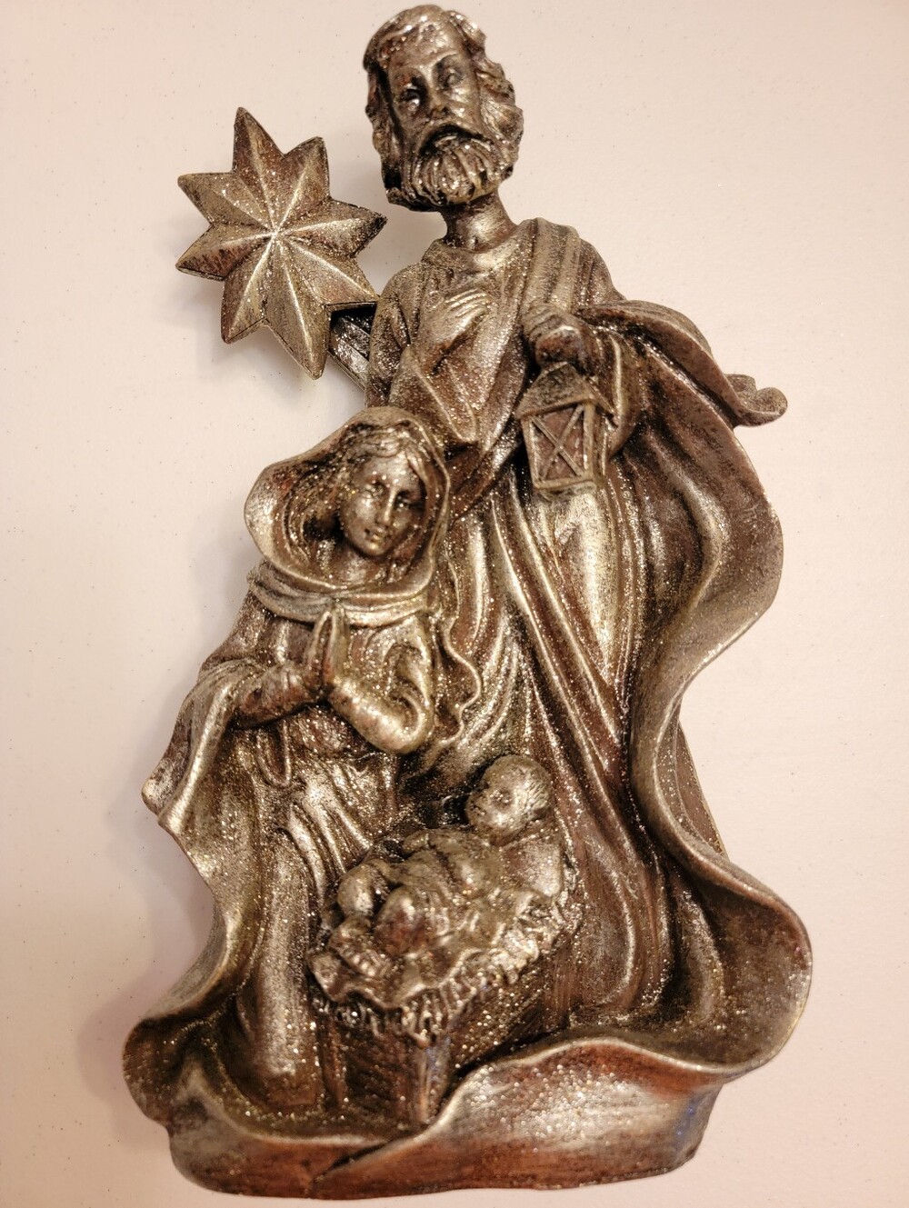 Holy Family Resin Glitter Figurine Holiday Decoration - Religious Home Accent